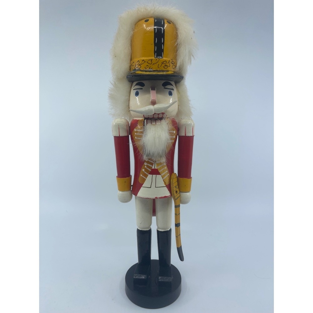 Vintage Style Wooden Christmas Nutcracker Soldier Red White Yellow 12 Inch Decor